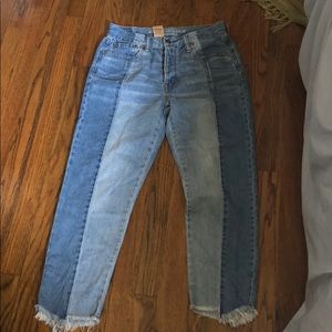 two tone high waisted cut off jeans